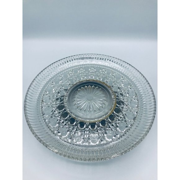 Vintage 1970’s Federal Glass Windor pattern clear button & cane footed plate. - Picture 3 of 9